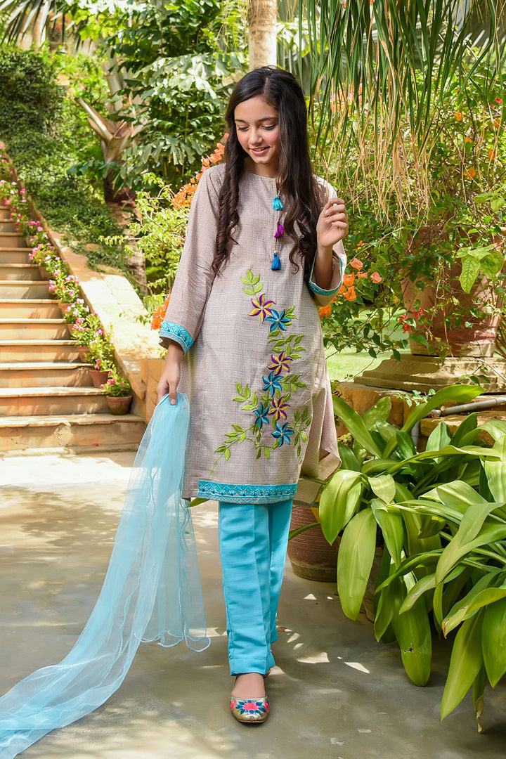 Chambray Embroidered 3 Pc Suit - Wear Ochre