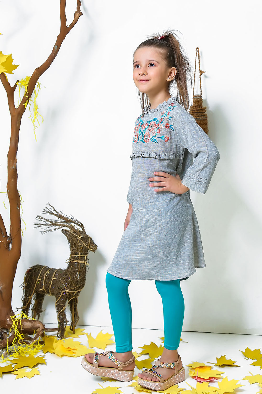 Chambray Embroidered Kurta - Wear Ochre
