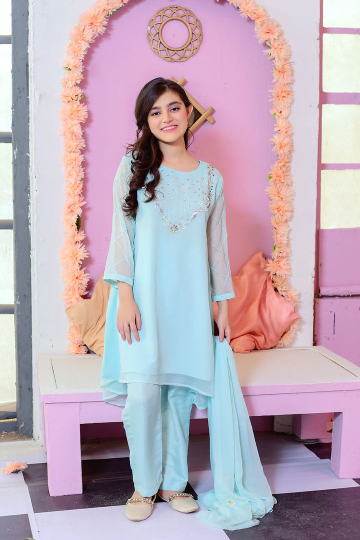 Chiffon Hand Work 3 Pc Suit - Wear Ochre