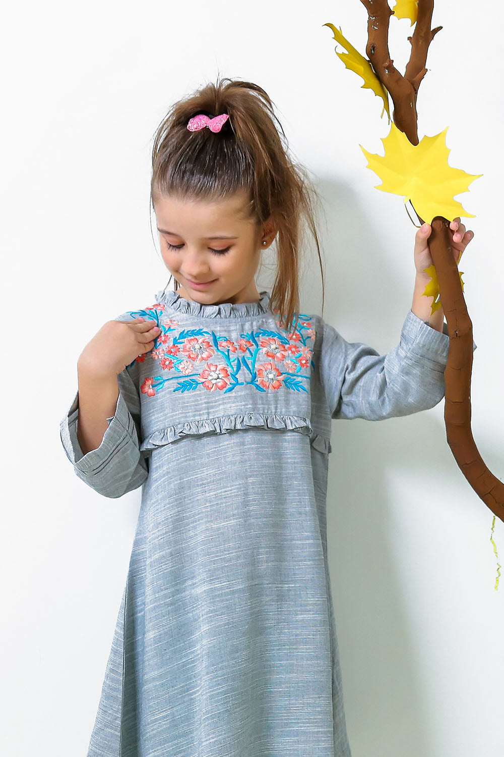 Chambray Embroidered Kurta - Wear Ochre