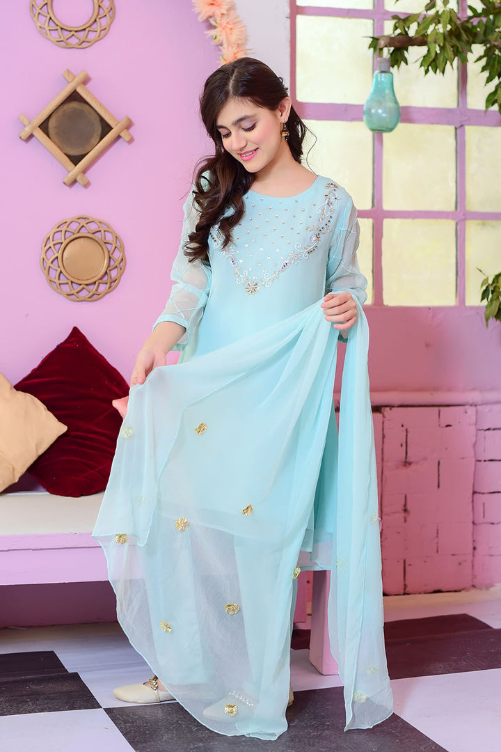 Chiffon Hand Work 3 Pc Suit - Wear Ochre
