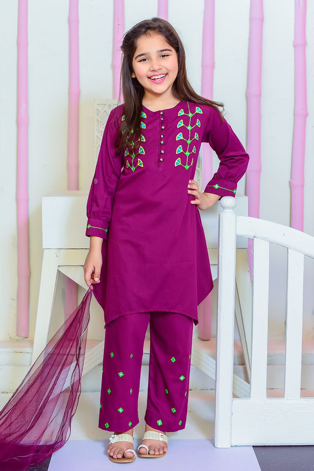 Cotton Embroidered 3 Pc Suit - Wear Ochre