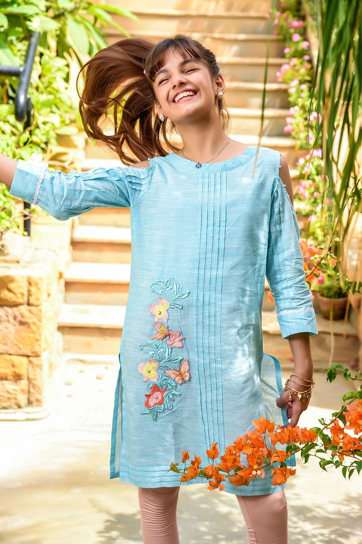 Chambray Embroidered Kurta - Wear Ochre