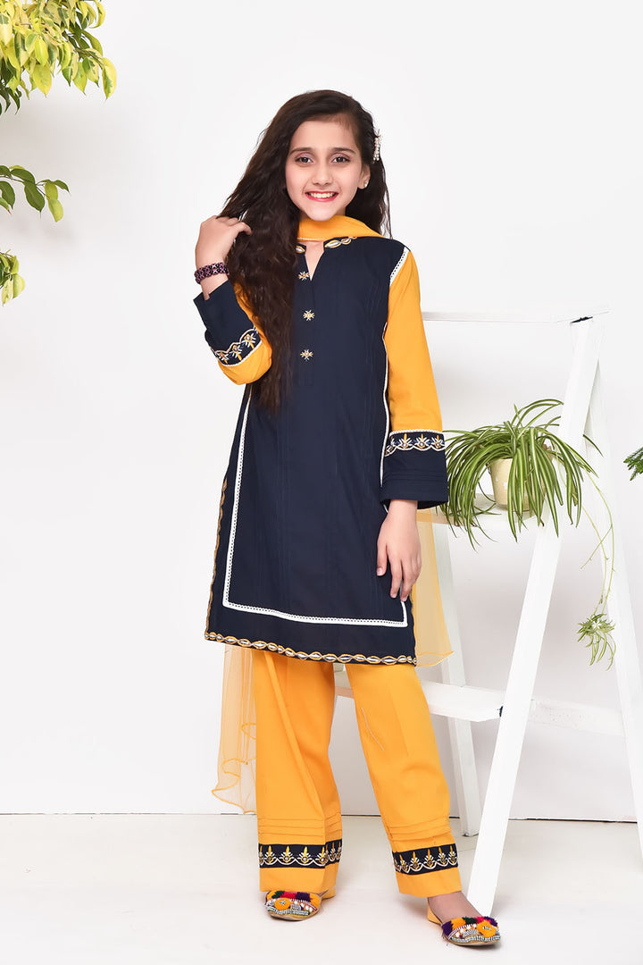 Cotton Embroidered 3 Pc Suit - Wear Ochre