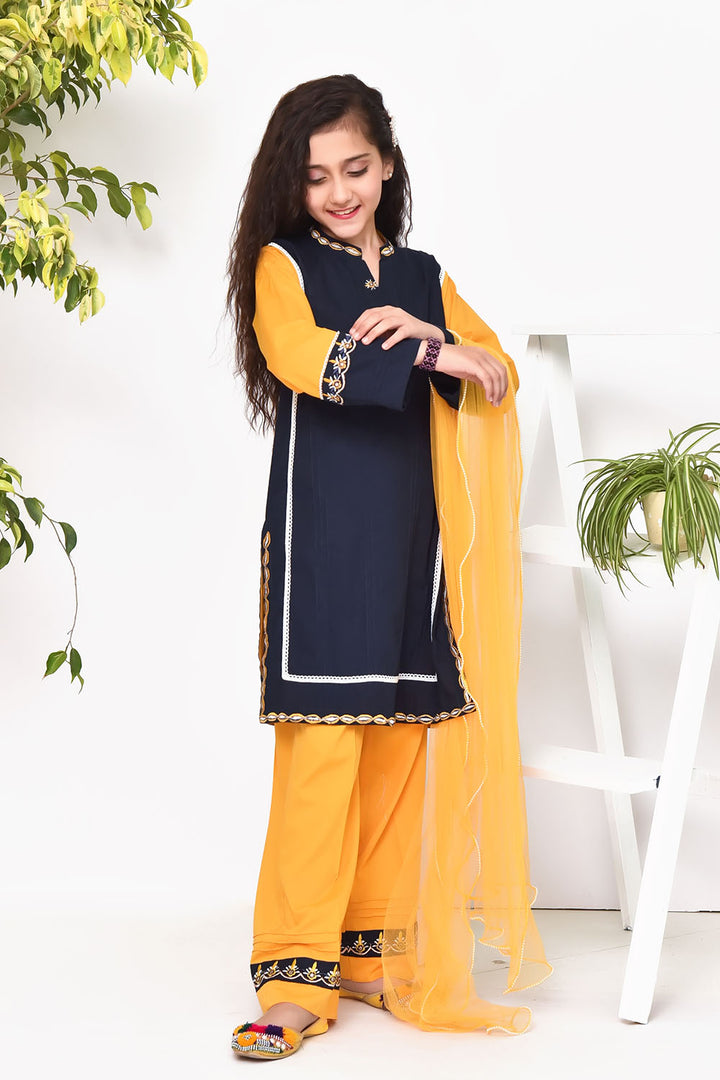 Cotton Embroidered 3 Pc Suit - Wear Ochre