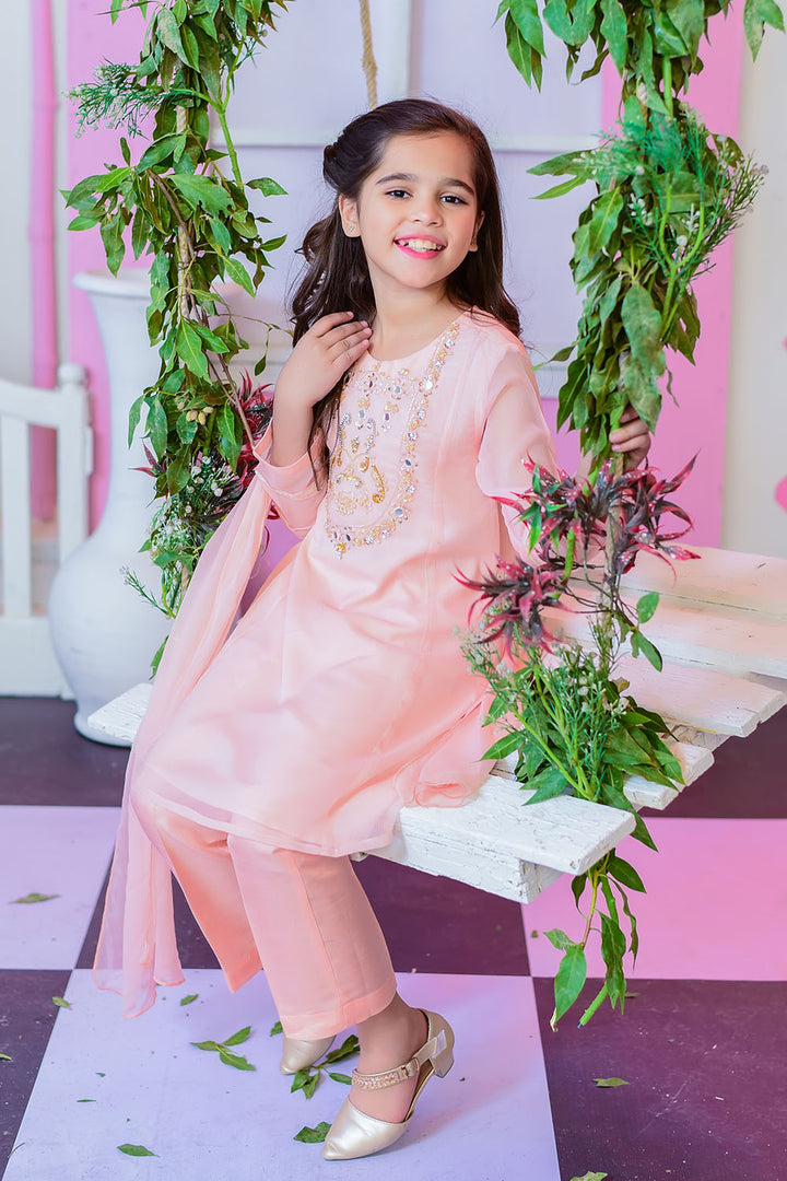 Chiffon Hand Work 3 Pc Suit - Wear Ochre