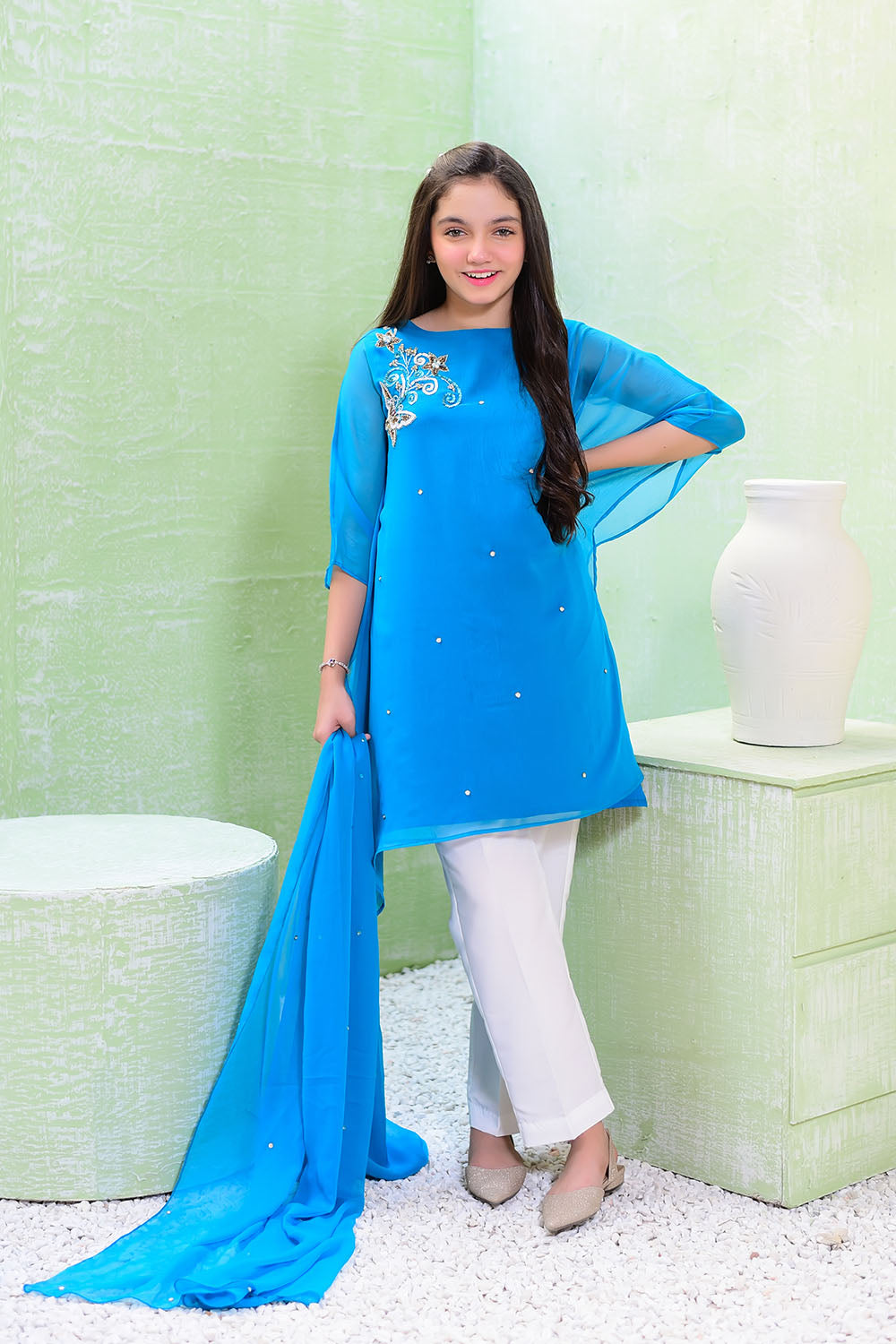 Chiffon Hand Work 3 Pc Suit - Wear Ochre