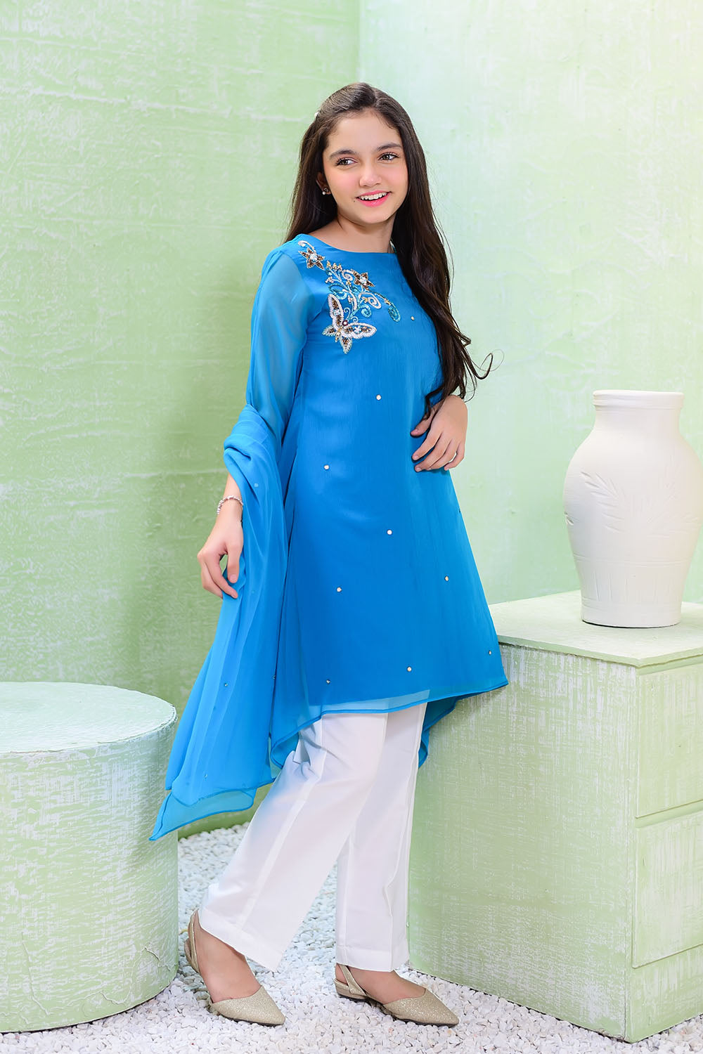 Chiffon Hand Work 3 Pc Suit - Wear Ochre