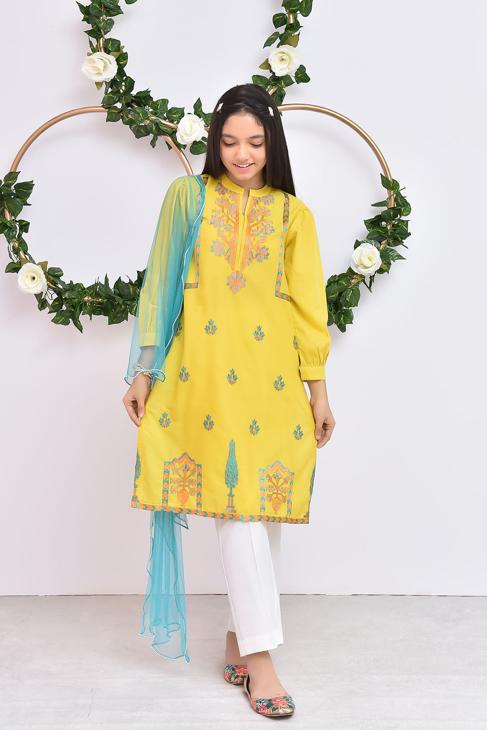 Cotton Embroidered 3 Pc Suit - Wear Ochre