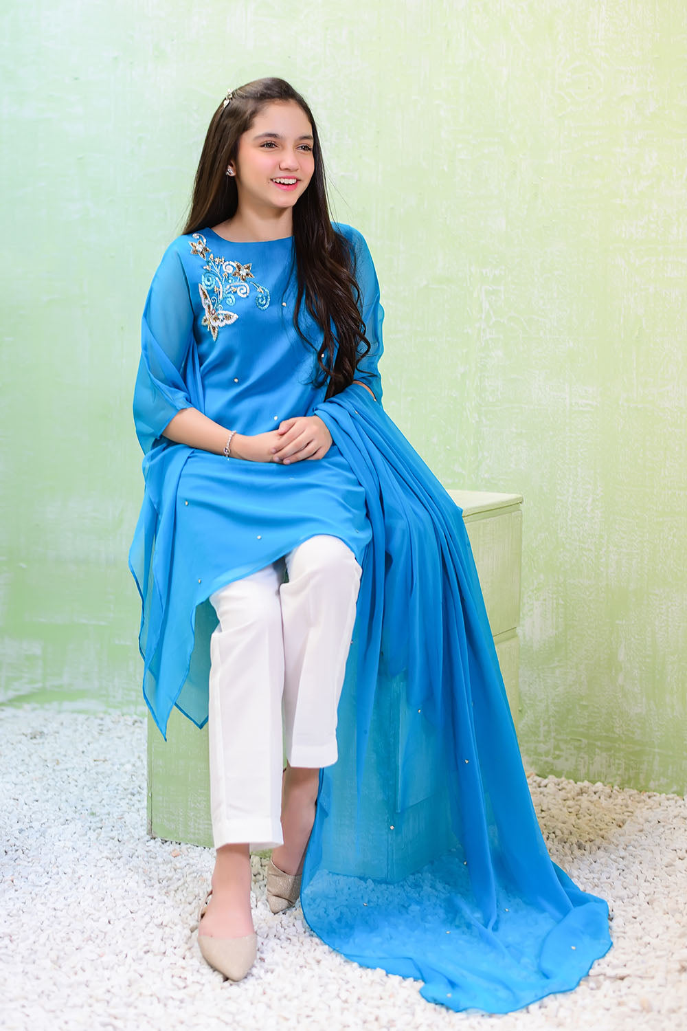 Chiffon Hand Work 3 Pc Suit - Wear Ochre