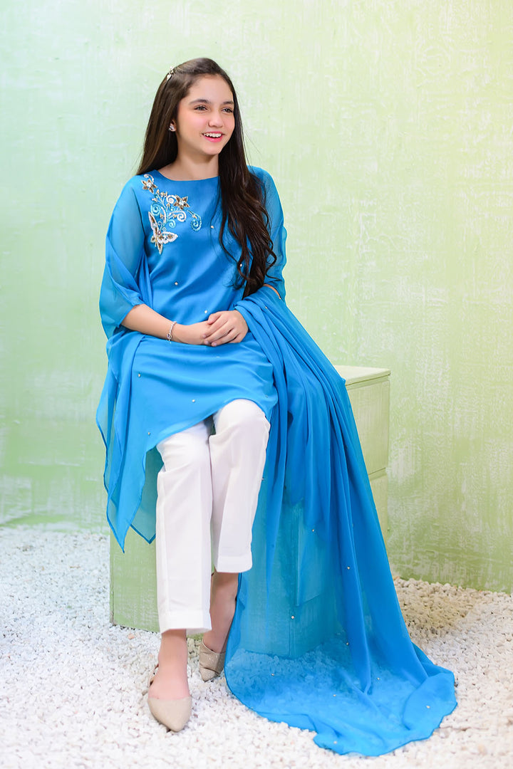Chiffon Hand Work 3 Pc Suit - Wear Ochre