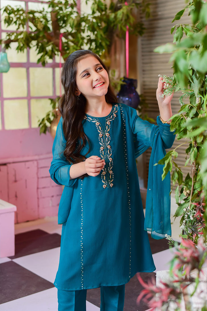 Chiffon Hand Work 3 Pc Suit - Wear Ochre