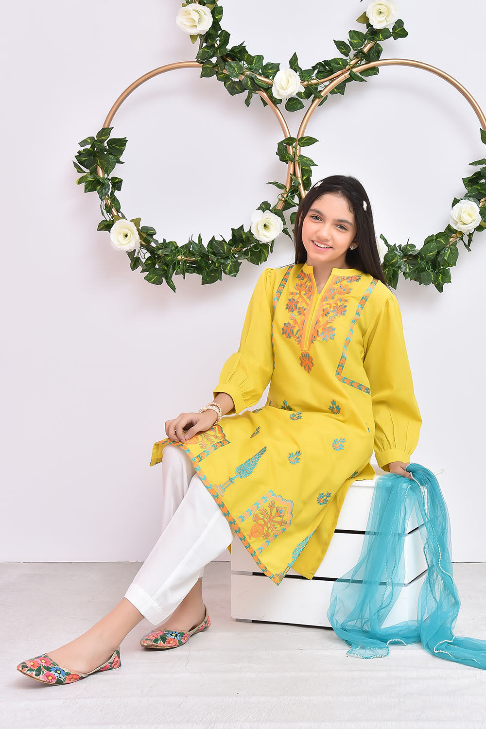 Cotton Embroidered 3 Pc Suit - Wear Ochre