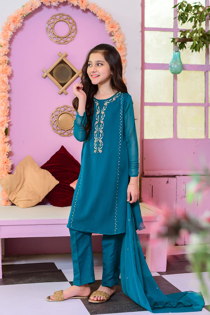 Chiffon Hand Work 3 Pc Suit - Wear Ochre