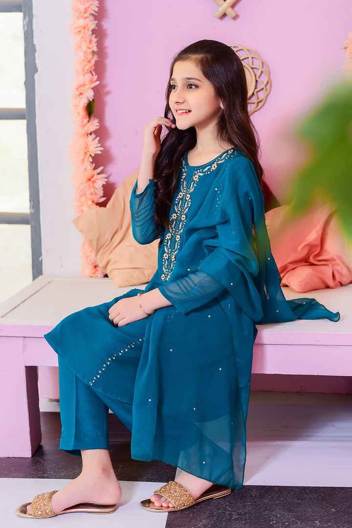 Chiffon Hand Work 3 Pc Suit - Wear Ochre