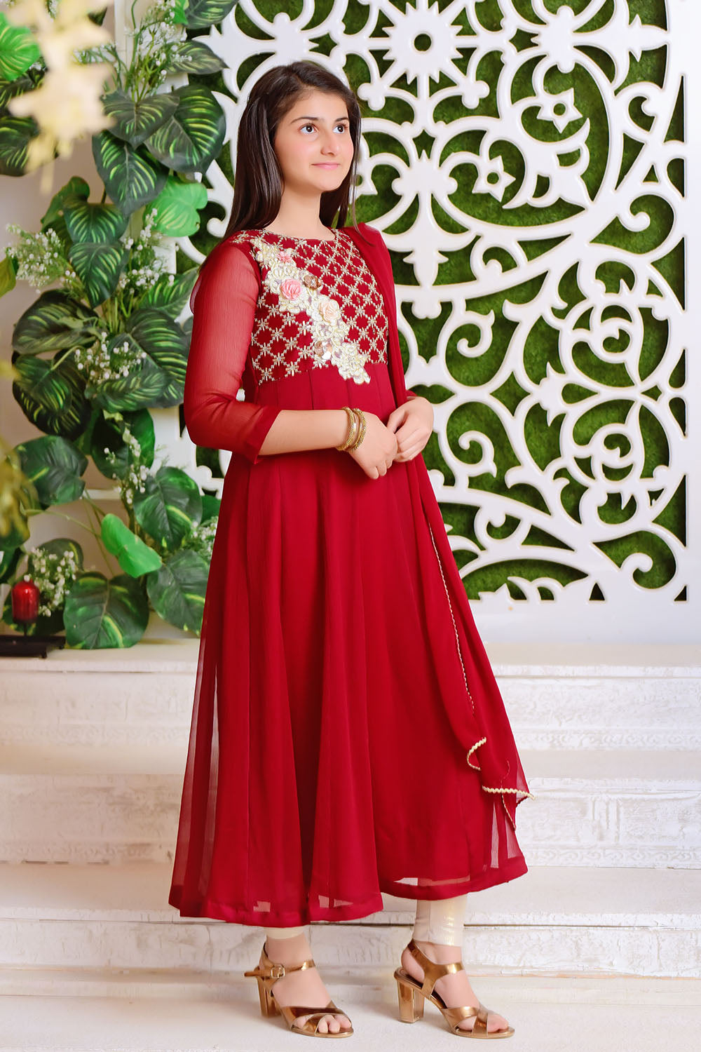 Chiffon Embroidered 3 Pc Suit - Wear Ochre