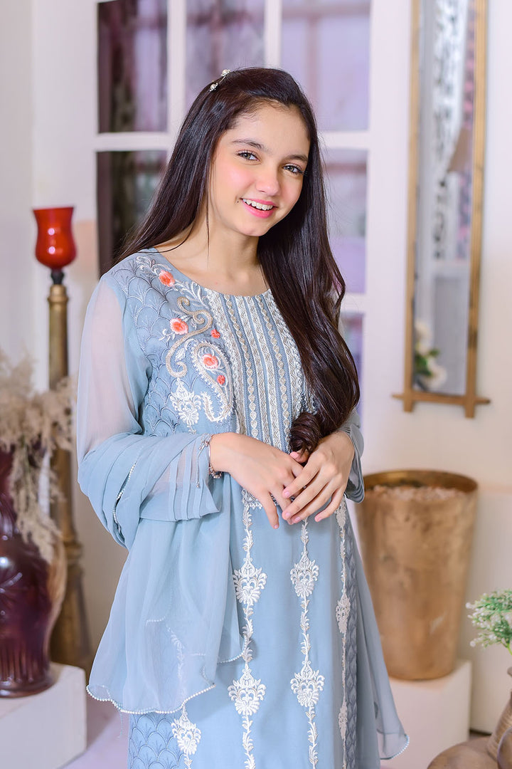 Chiffon Embroidered 3 Pc Suit - Wear Ochre