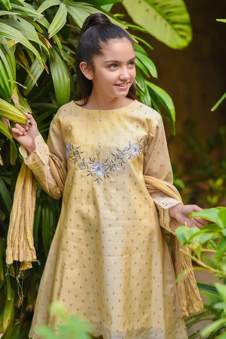 Jacquard Hand Work 3 Pc Suit - Wear Ochre