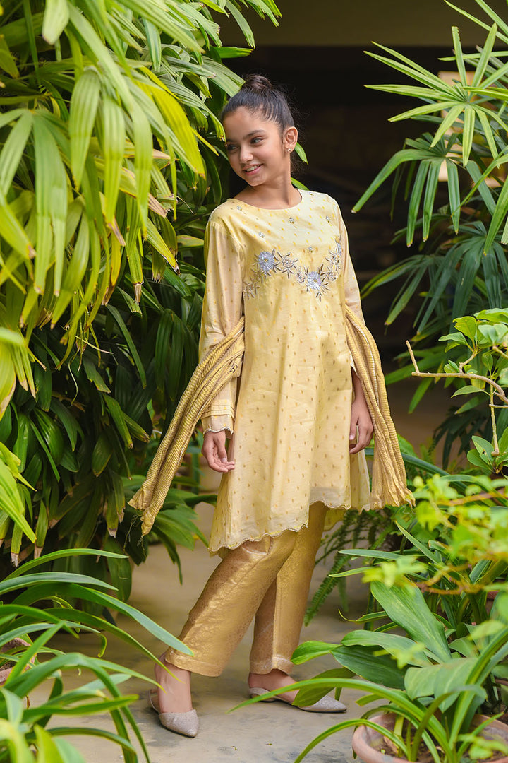 Jacquard Hand Work 3 Pc Suit - Wear Ochre