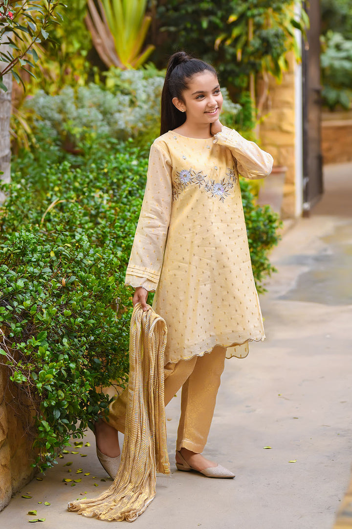Jacquard Hand Work 3 Pc Suit - Wear Ochre