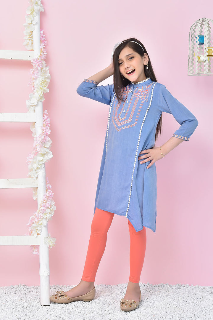 Chambray Embroidered Kurta - Wear Ochre