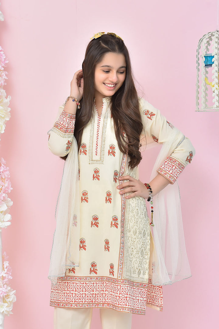 Cotton Printed 3 Pc Suit - Wear Ochre