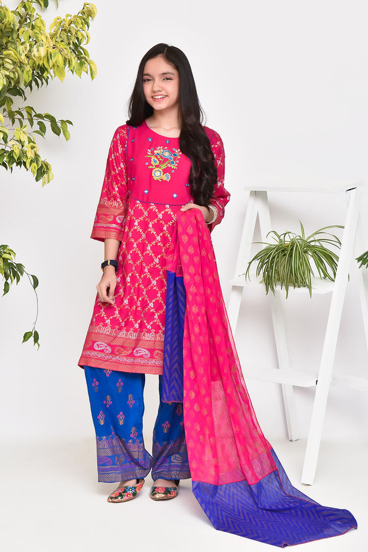 Linen Printed 3 Pc Suit - Wear Ochre