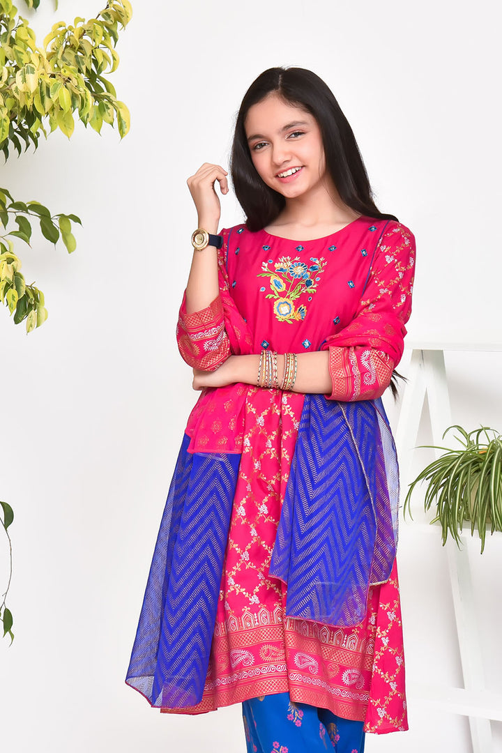 Linen Printed 3 Pc Suit - Wear Ochre