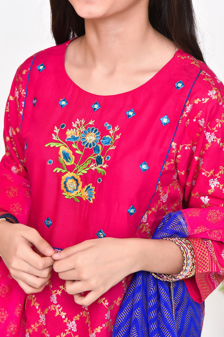 Linen Printed 3 Pc Suit - Wear Ochre