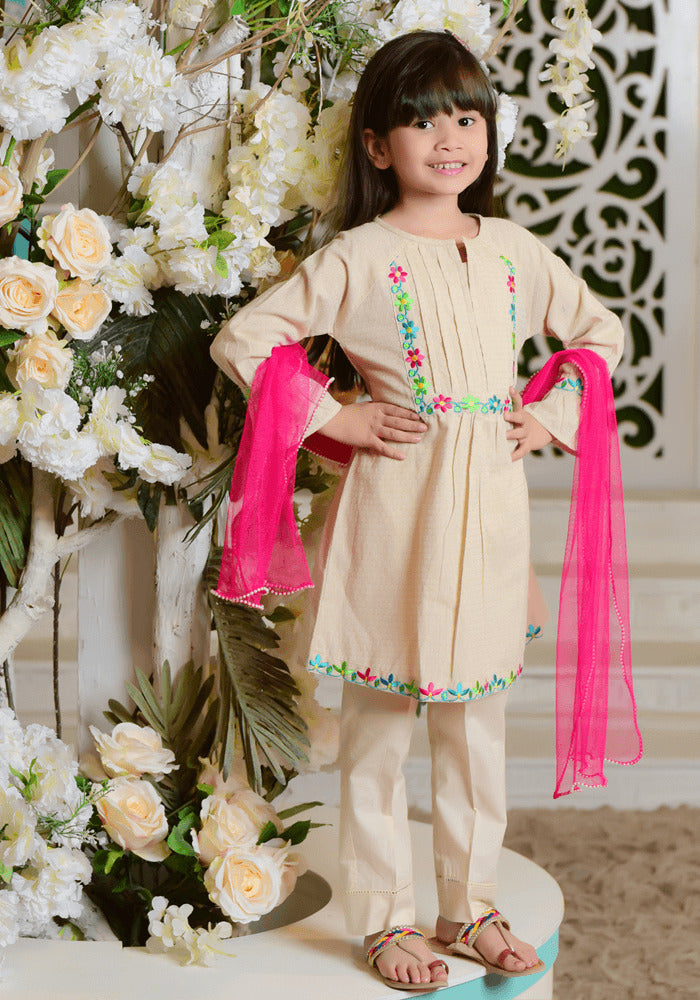 Chambray Embroidered 3 Pc Suit - Wear Ochre