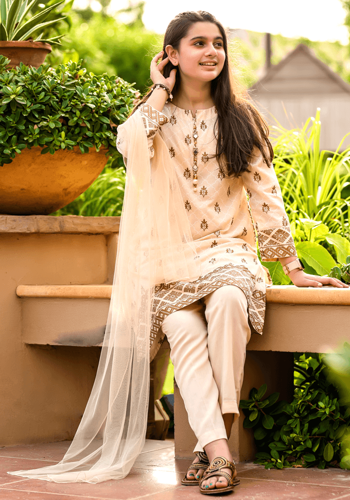 Cotton Printed 3 Pc Suit - Wear Ochre