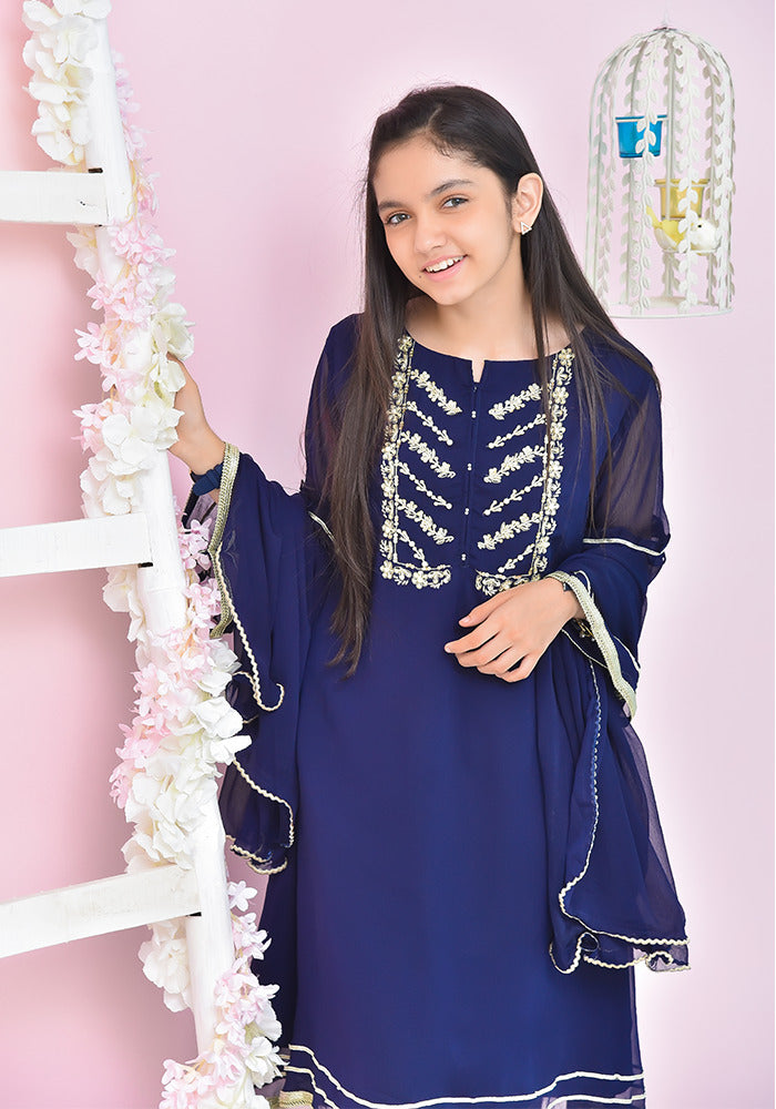 Chiffon Hand Work 3 Pc Suit - Wear Ochre