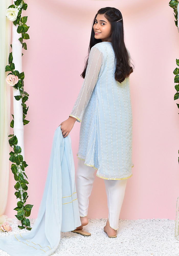 Chiffon Hand Work 3 Pc Suit - Wear Ochre