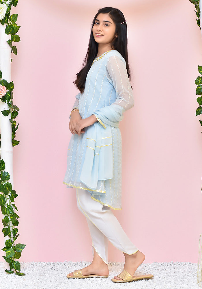 Chiffon Hand Work 3 Pc Suit - Wear Ochre