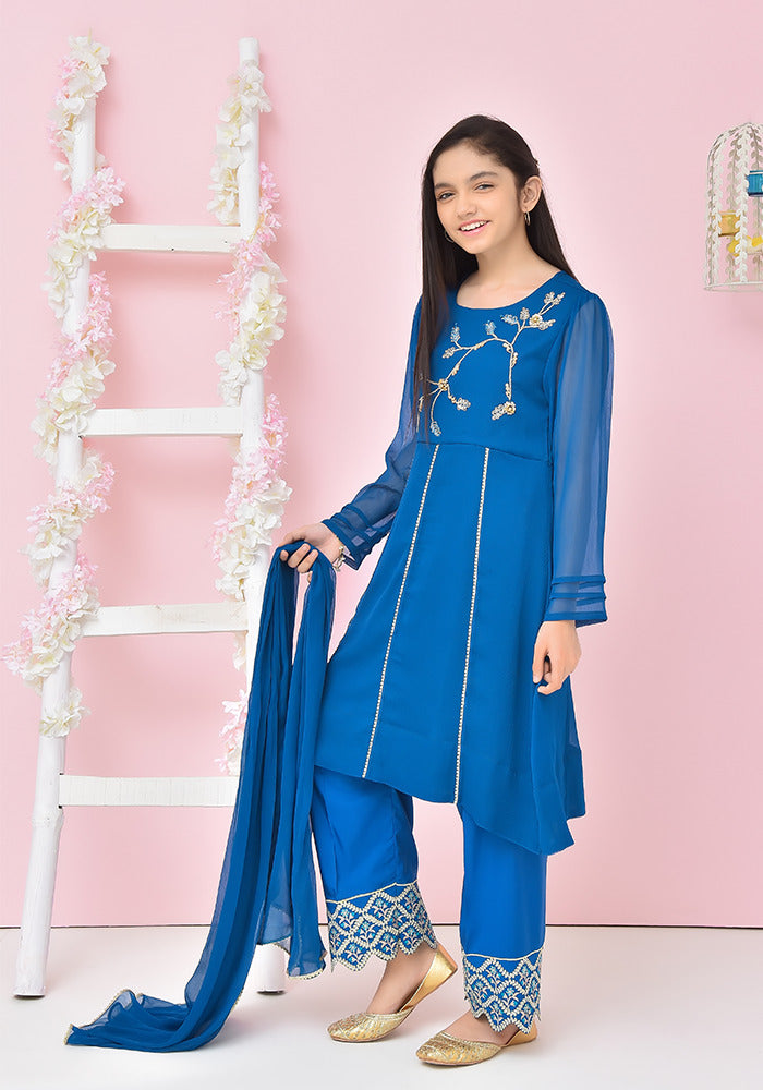 Chiffon Embroidered 3 Pc Suit - Wear Ochre