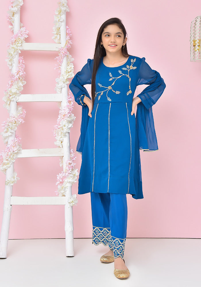 Chiffon Embroidered 3 Pc Suit - Wear Ochre