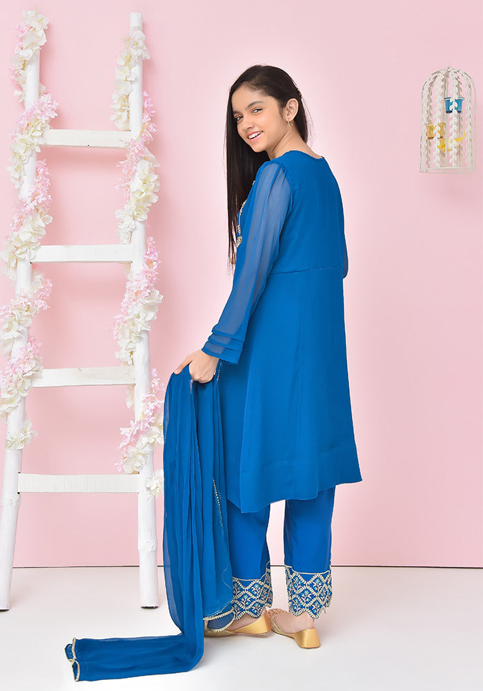 Chiffon Embroidered 3 Pc Suit - Wear Ochre