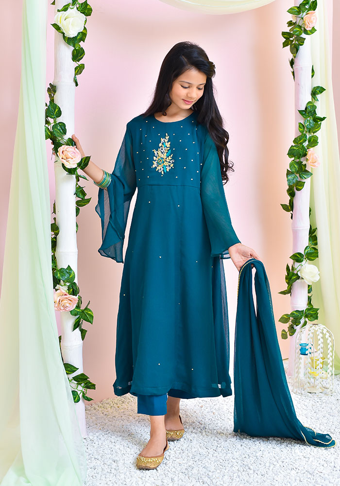 Chiffon Embroidered 3 Pc Suit - Wear Ochre