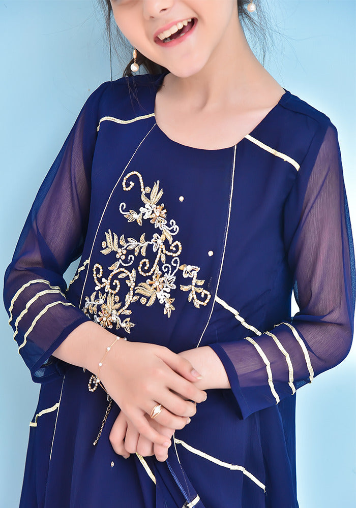 Chiffon Hand Work 3 Pc Suit - Wear Ochre
