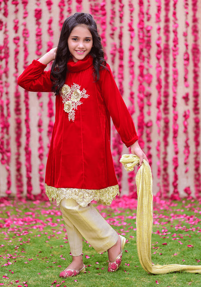 Velvet Embroidered 3 Pc Suit