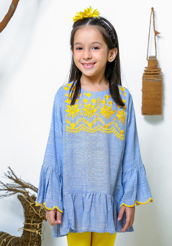 Chambray Embroidered Top - Wear Ochre