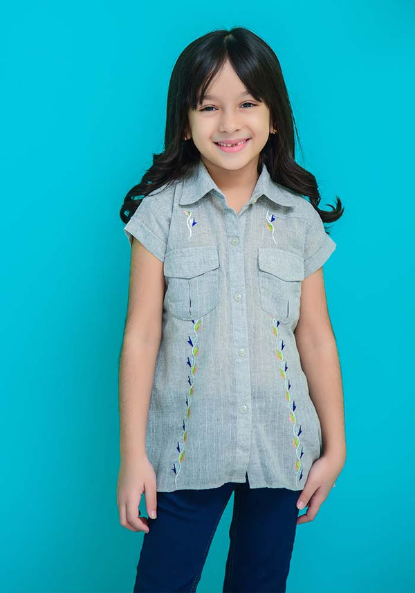 Chambray Embroidered Top - Wear Ochre