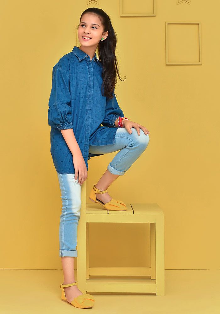 Denim Printed Top - Wear Ochre