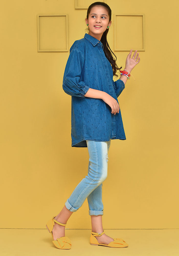 Denim Printed Top - Wear Ochre