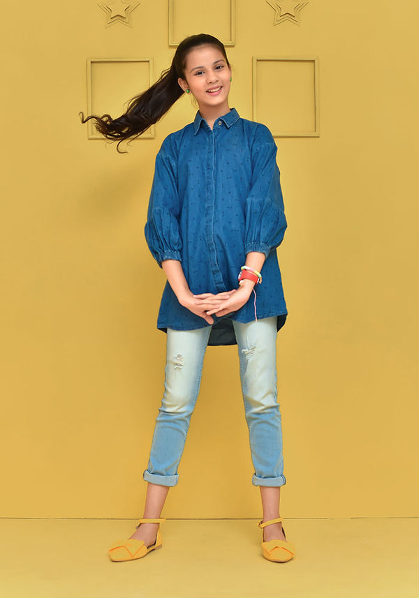 Denim Printed Top - Wear Ochre