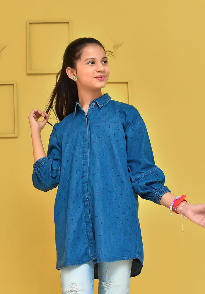 Denim Printed Top - Wear Ochre